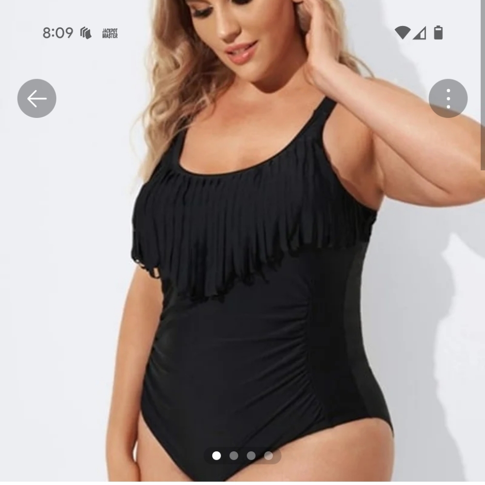 Black V-Neck Fringe One Piece Swimsuit